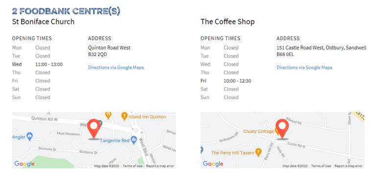 Food Bank Location and Times